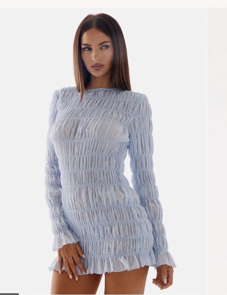 NEW! Light Blue Long Sleeve Homecoming  Mini Dress- Size Small