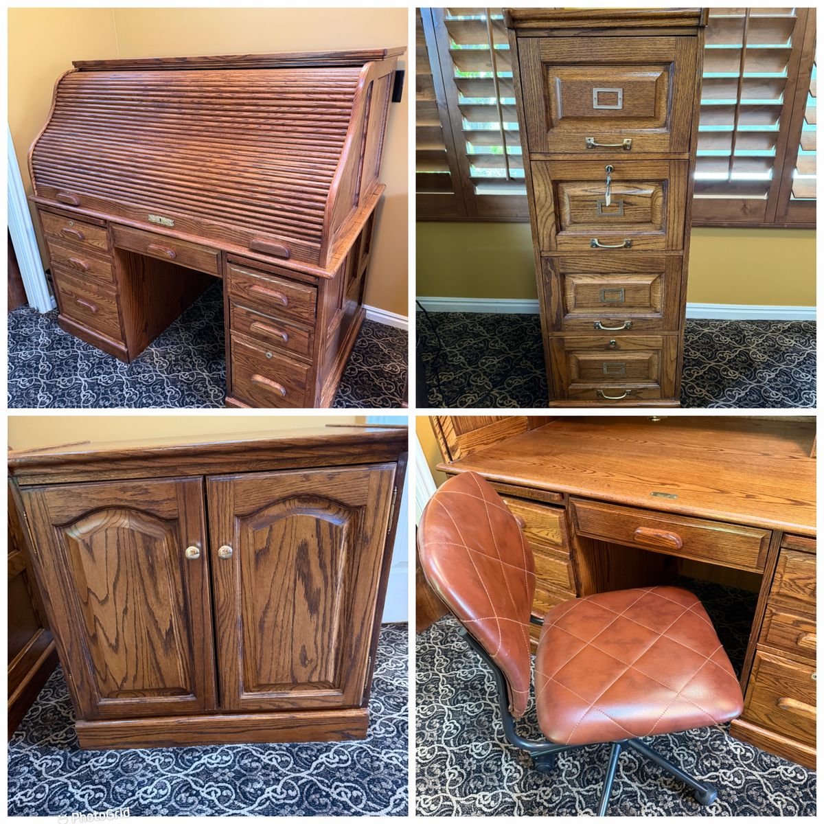 Oak Classic Roll Top Desk Office Suite