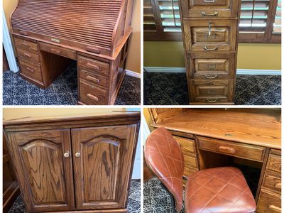 Oak Classic Roll Top Desk Office Suite