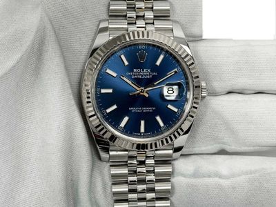 2024 Rolex Date just 41 Blue Dial jubilee white gold bezel