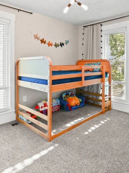 Twin over twin low profile floor rattan bunk bed