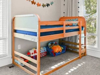 Twin over twin low profile floor rattan bunk bed