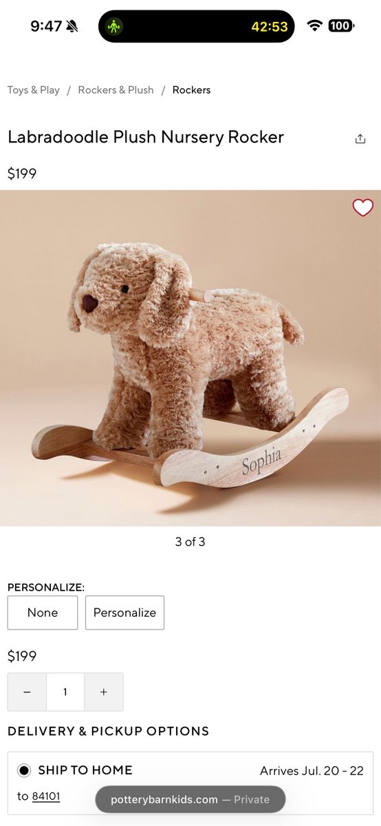 Pottery Barn Kids Labradoodle Plush Nursery Rocker - Sophia Engraving - Baby/Toddler Toy