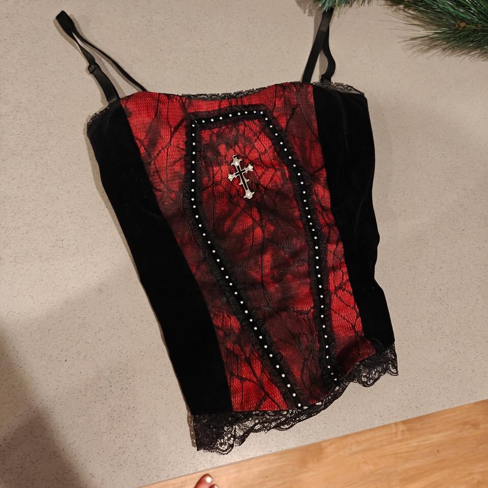 NEW Spirit Halloween Vampire Cape, Vampire Corset, Leather Skirt, And Fishnet Stockings for Cosplay