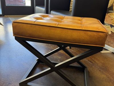 New Pottery Barn Kirkham Tufted Leather Stool