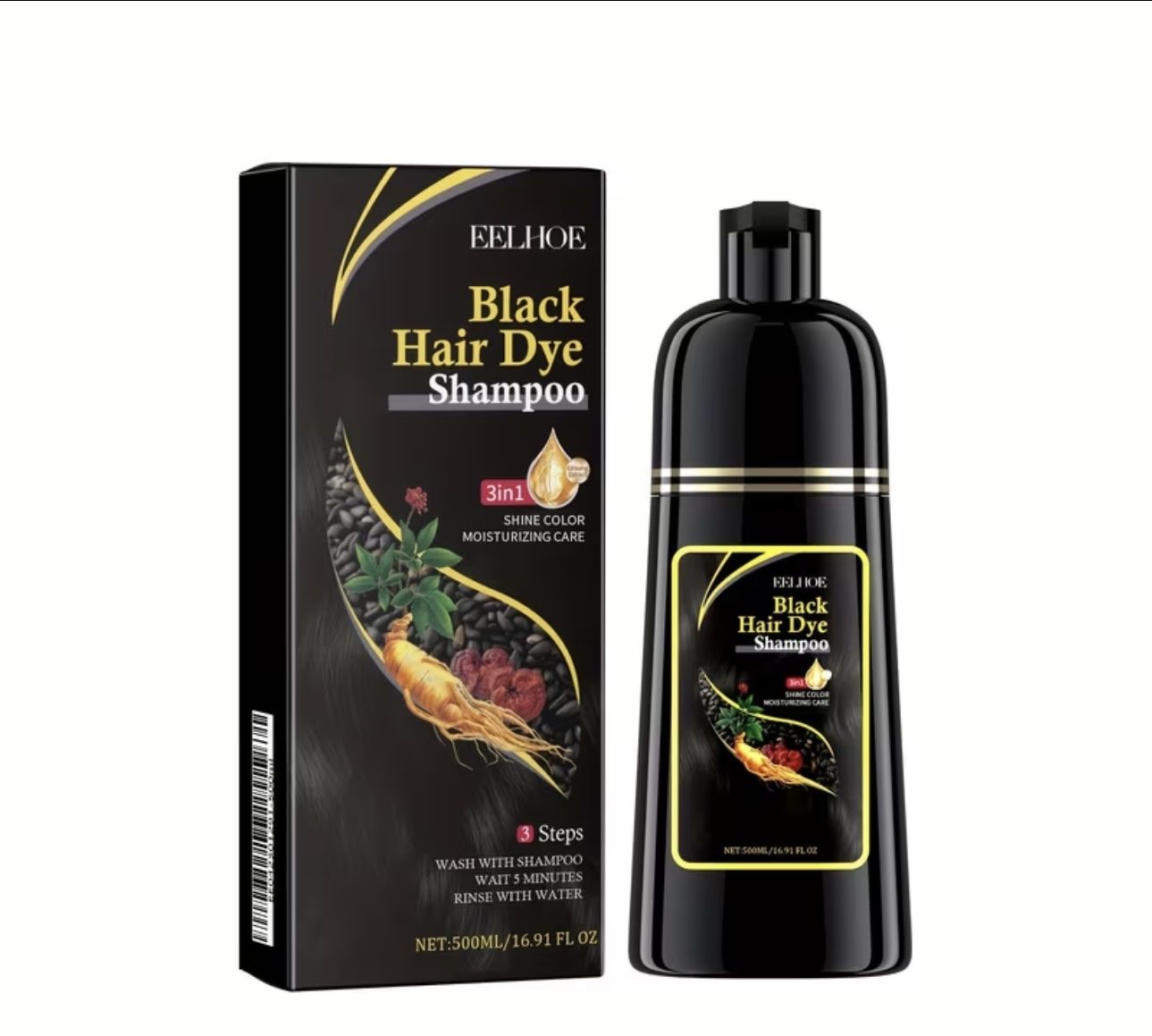 Eelhoe Black Hair Dye Shampoo 500ml 3in1