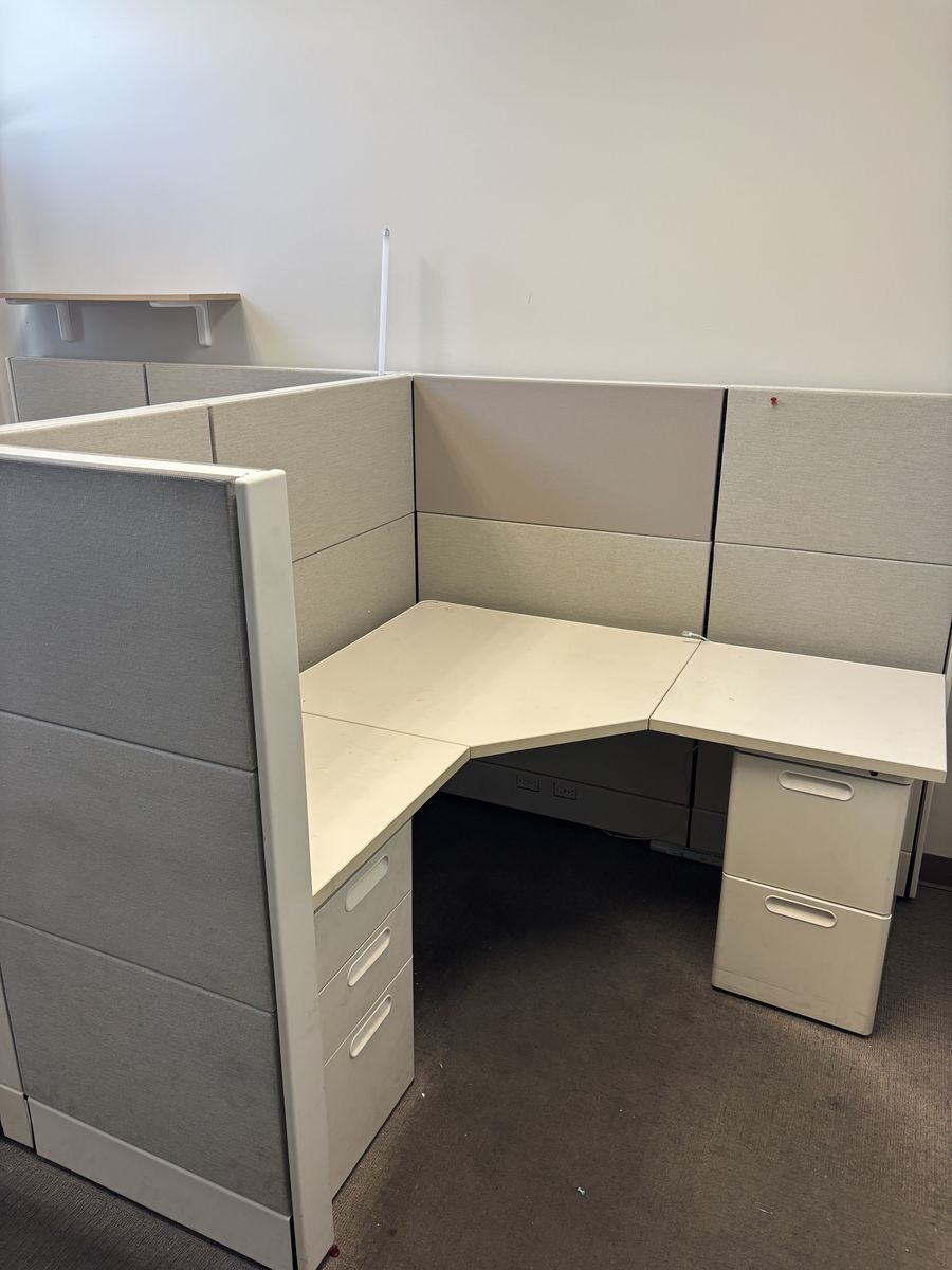Office Cubicle Workstation - L-Shaped Desk & Storage Drawers