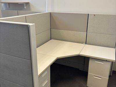 Office Cubicle Workstation - L-Shaped Desk & Storage Drawers