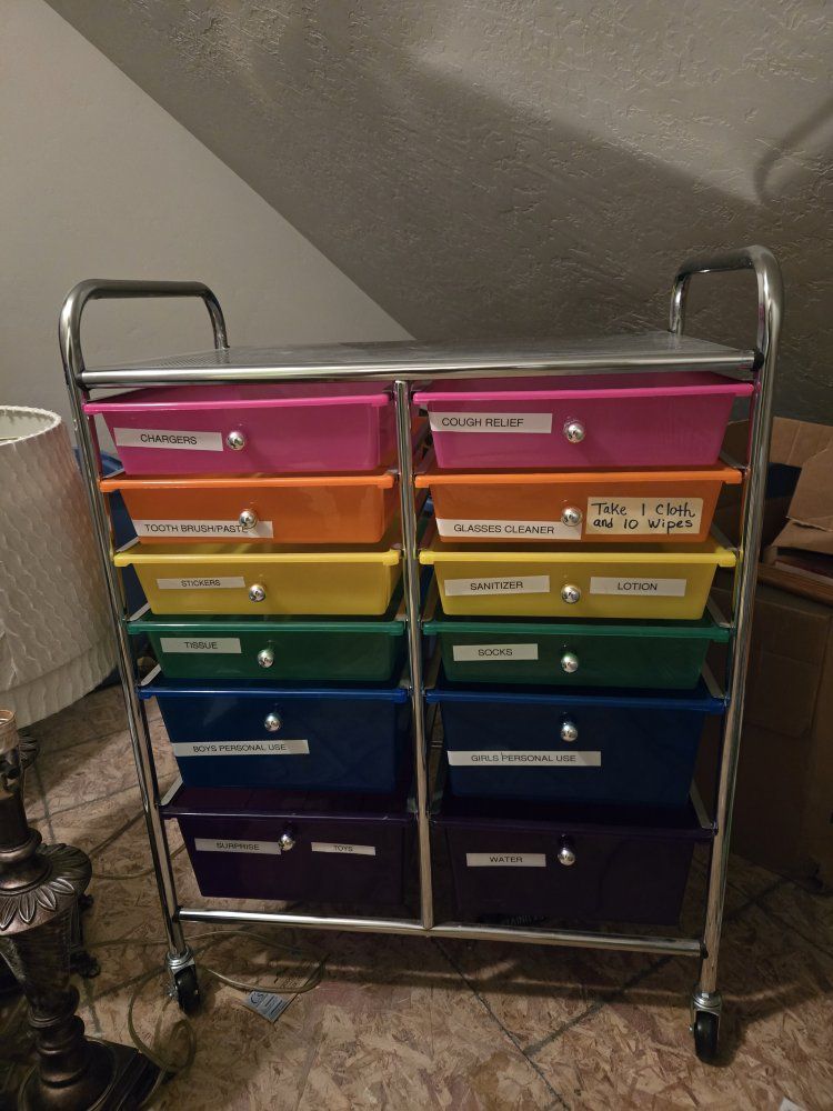 Rolling Storage Cart with 12 Multicolored Drawers, Chrome Frame, Mobile Organizer