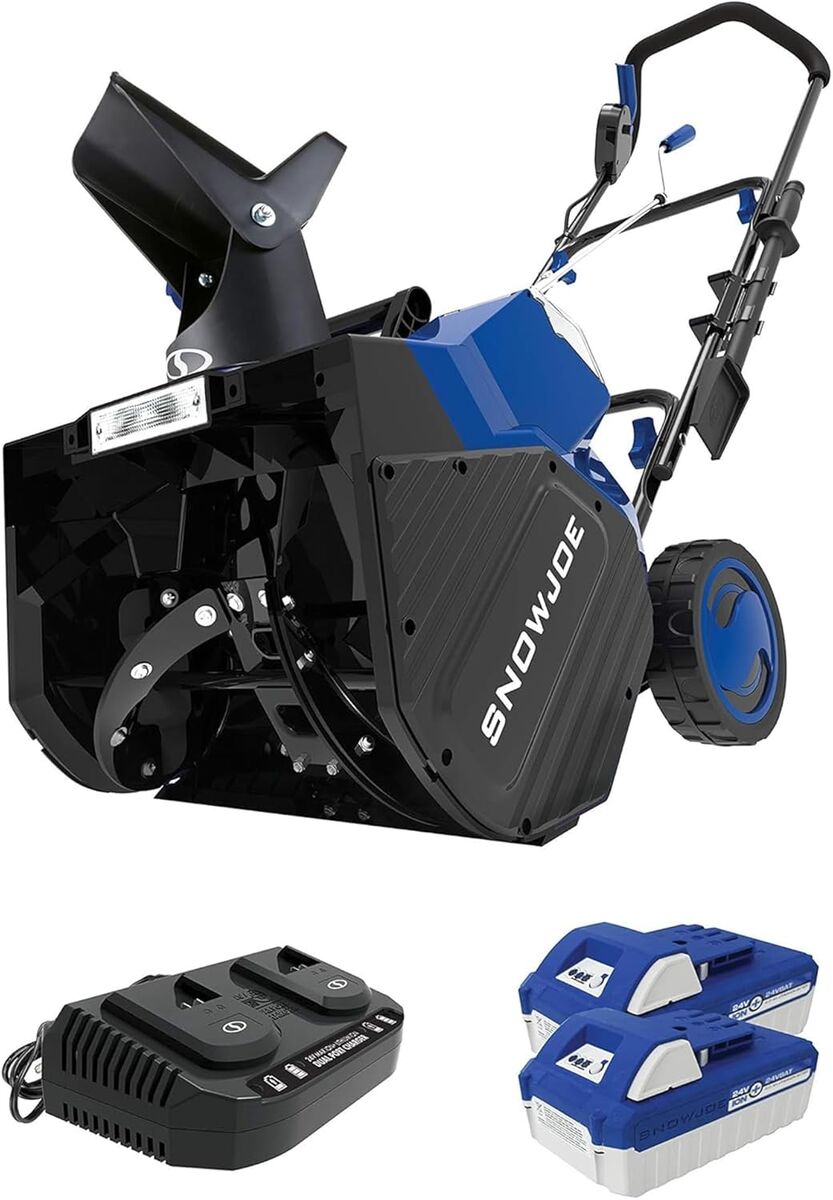 Snow Joe 18 in. 48-Volt IONMAX Cordless Electric Snow Blower Kit with 2 x 4.0 Ah Batteries + Charger, Blue, 24V-X2-SB18-GO