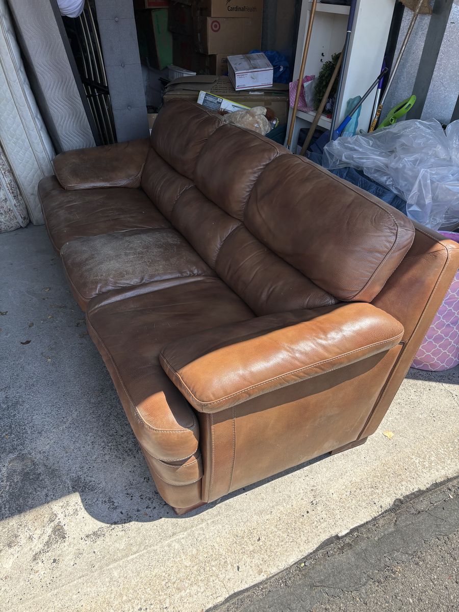 Steel-framed leather couch