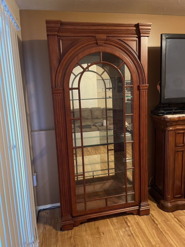 Solid Wood Lighted Curio Cabinet - Cherry Finish