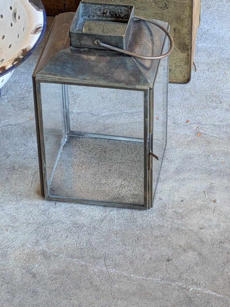 Glass Lantern - Rustic Metal Frame Candle Holder or Decorative Centerpiece