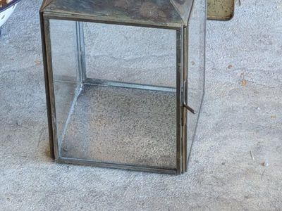 Glass Lantern - Rustic Metal Frame Candle Holder or Decorative Centerpiece