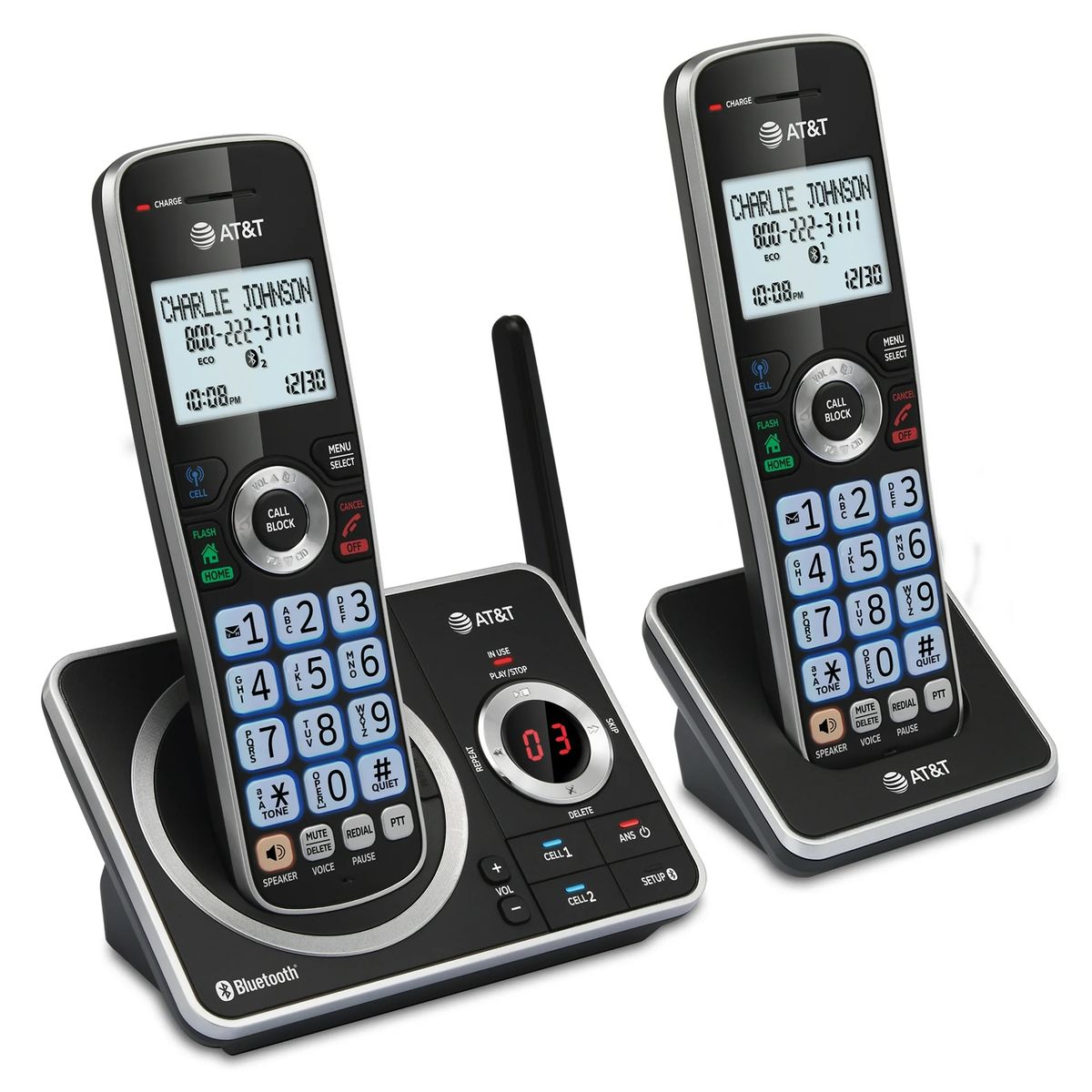AT&T CL84107 DECT 6.0 Cordless Phone System with Answering Machine & Caller ID, 2 Handsets