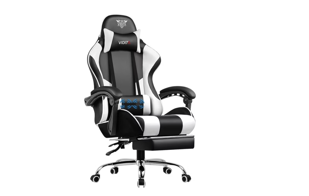 New in Box GTPLAYER Faux Leather Gaming Office Chair with Footrest and Ergonomic Lumbar Massage Pillow, White