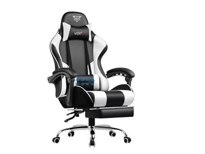 New in Box GTPLAYER Faux Leather Gaming Office Chair with Footrest and Ergonomic Lumbar Massage Pillow, White