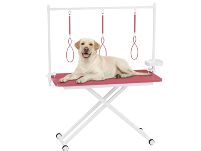 New in Box47" Adjustable Dog Grooming Table with Storage Box & Metal Basket Manual Height-Adjustable Pink Pet Grooming Table