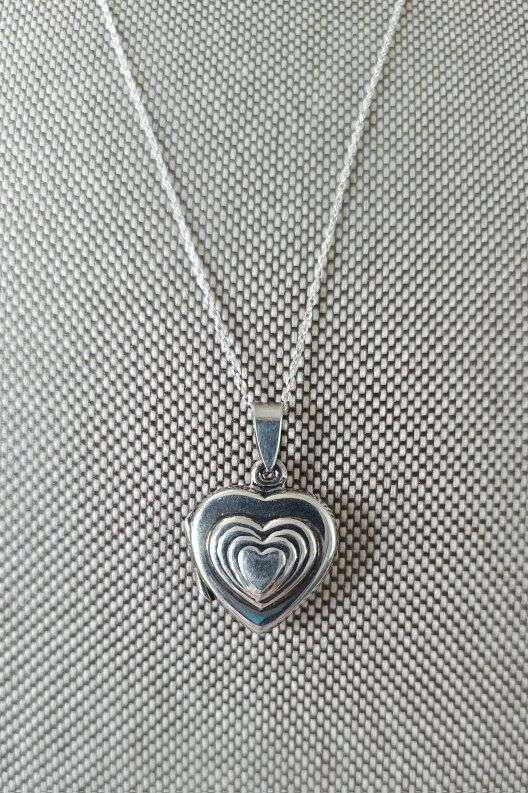 STERLING SILVER Puffy Layered Heart Locket Necklac
