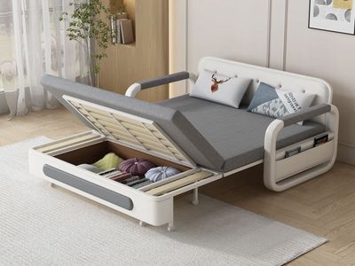 Latitude Run Vergel 50.3" Slipcovered Sleeper Sofa w/ Storage, Gray/White