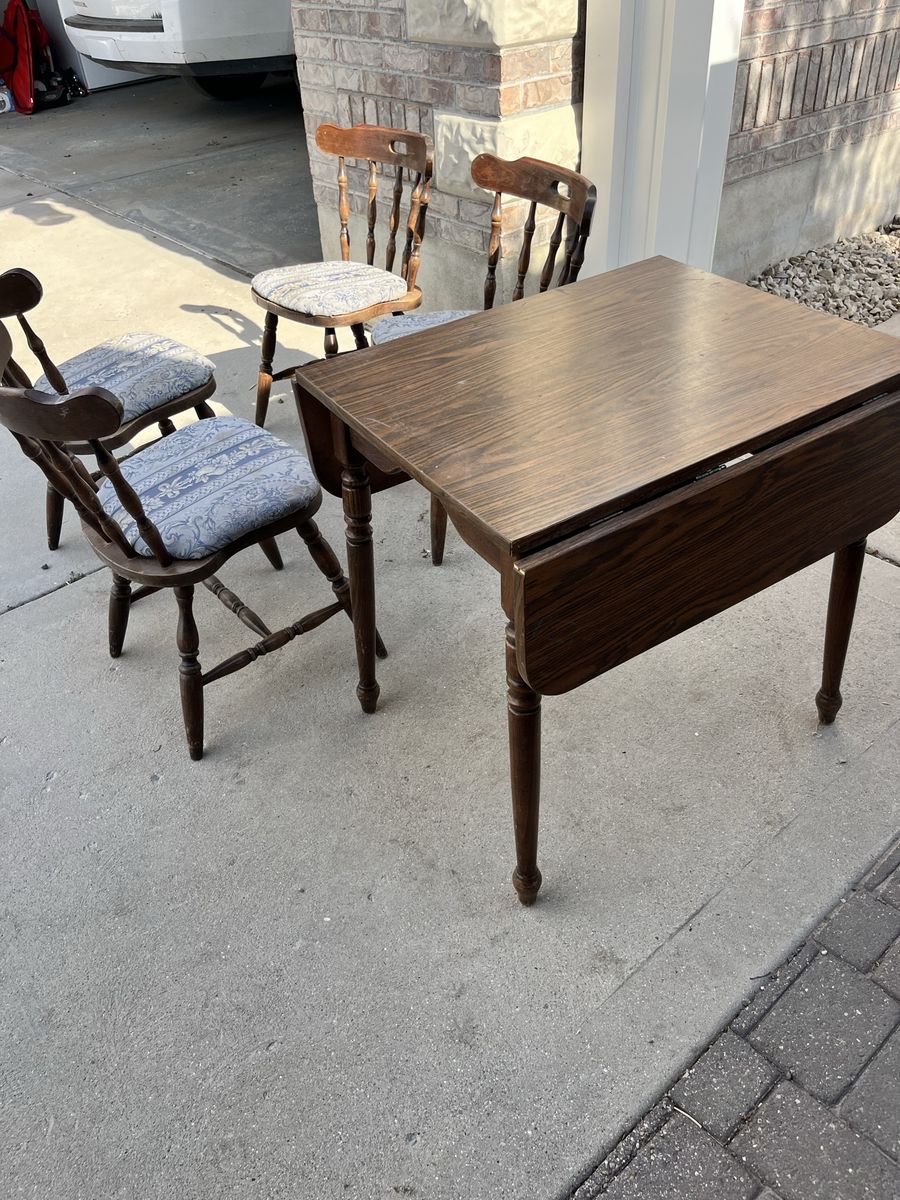 Vintage Wooden Drop Leaf Table with 4 Spindle Back Chairs - Dining Set