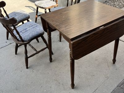 Vintage Wooden Drop Leaf Table with 4 Spindle Back Chairs - Dining Set