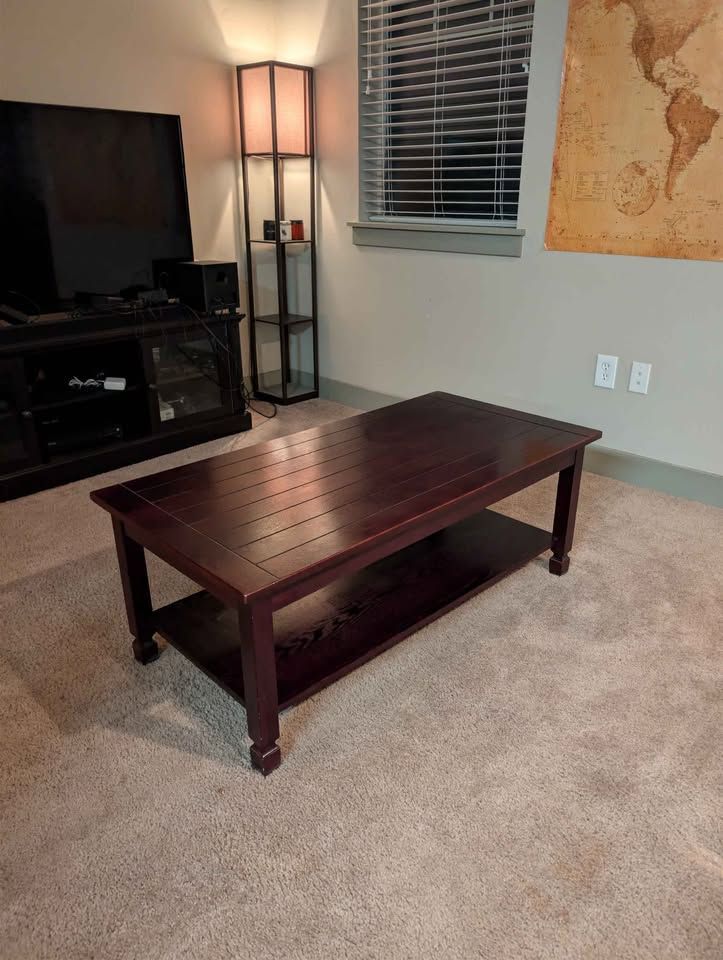 Solid Wood Coffee Table – Dark Cherry / Espresso Finish – Storage Shelf