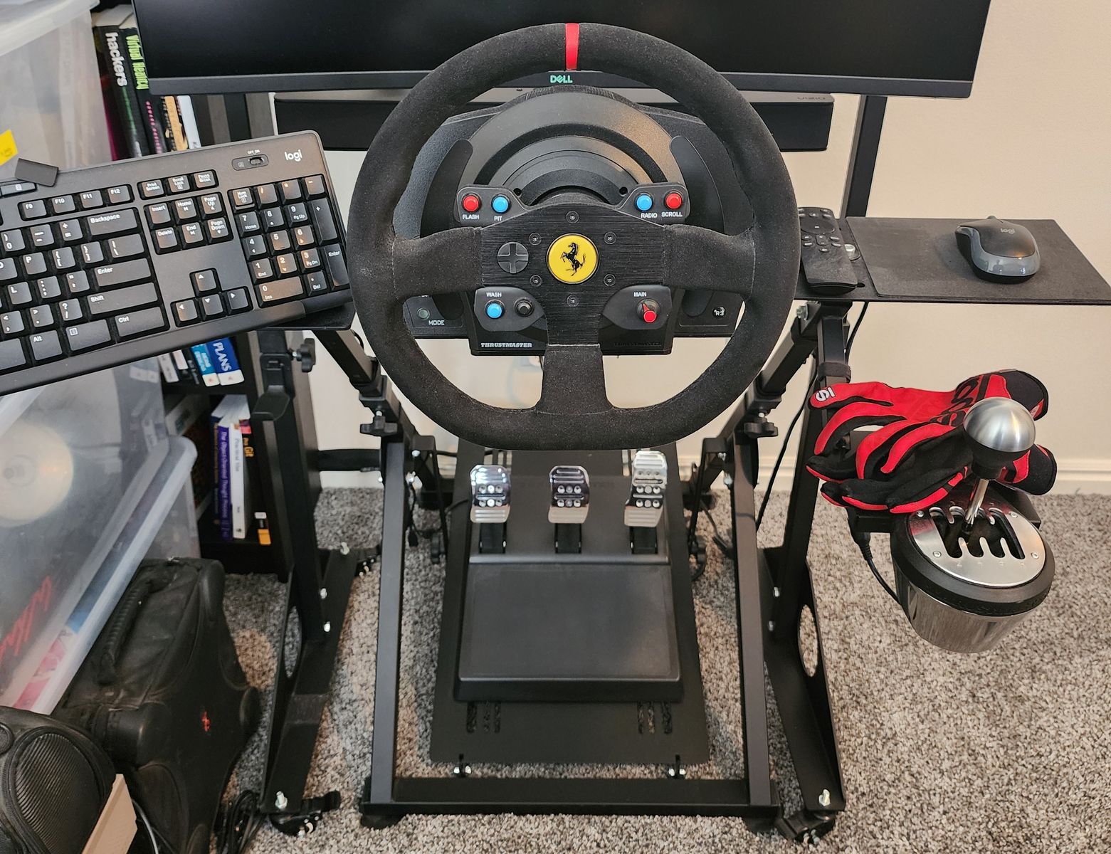 Sim Racing Rig - Thrustmaster T300 Ferrari Wheel, Pedals, Shifter, Stand and Accessories