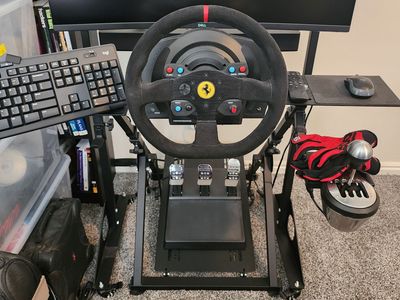 Sim Racing Rig - Thrustmaster T300 Ferrari Wheel, Pedals, Shifter, Stand and Accessories