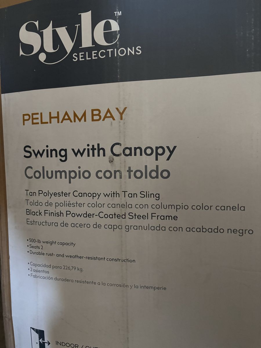 Style Selections Pelham Bay 2-Person Outdoor Porch Swing with Canopy - Black Frame, Tan Sling