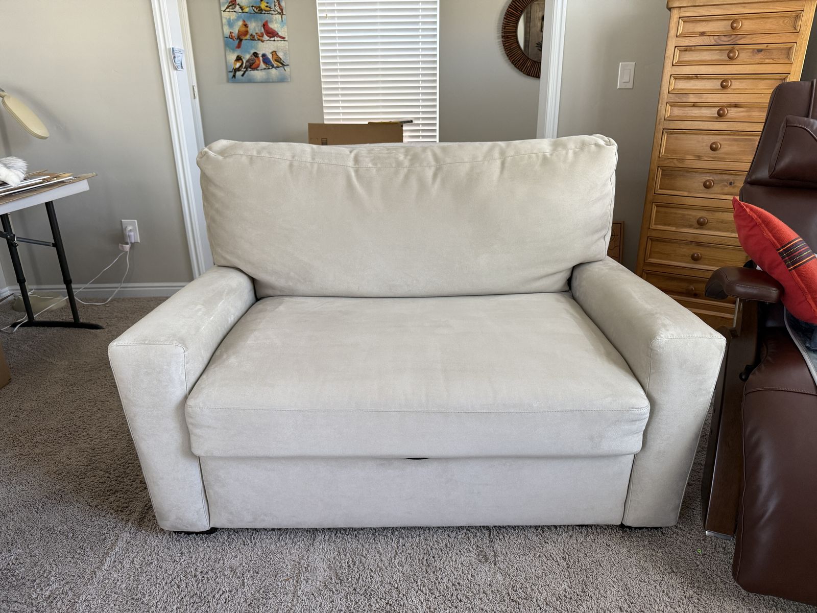 Twin size American Leather Sofa Convertible Sleeper, microfiber, beige