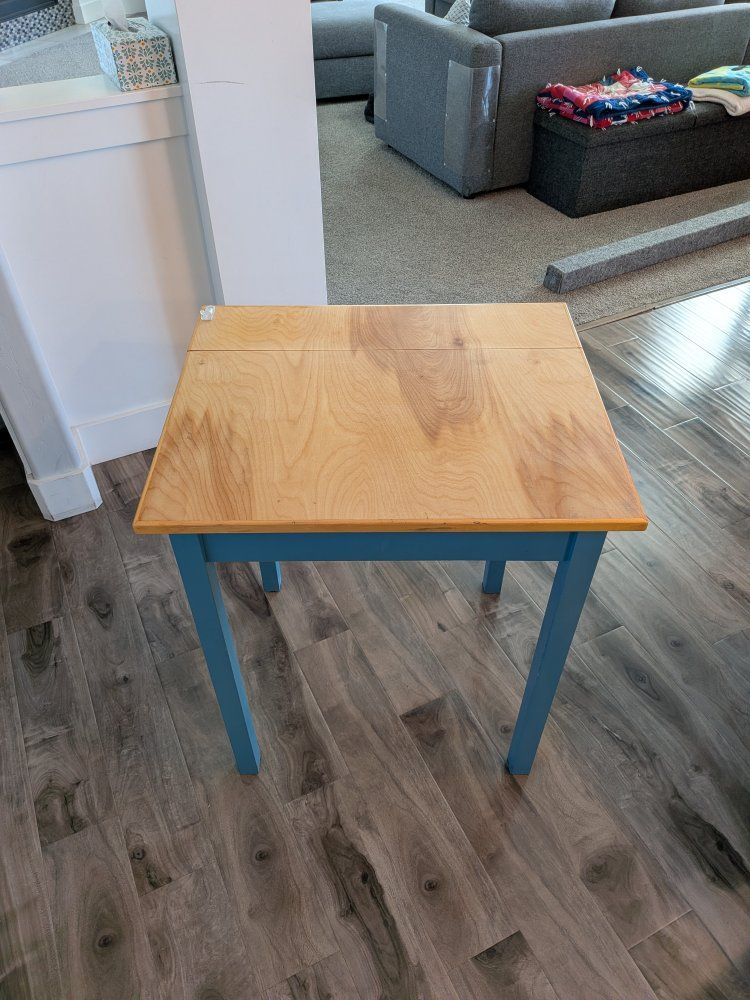 Handmade Homeschool Children's Desk with Storage Compartment Blue and Natural Wood