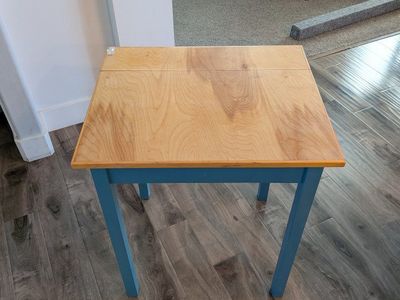 Handmade Homeschool Children's Desk with Storage Compartment Blue and Natural Wood