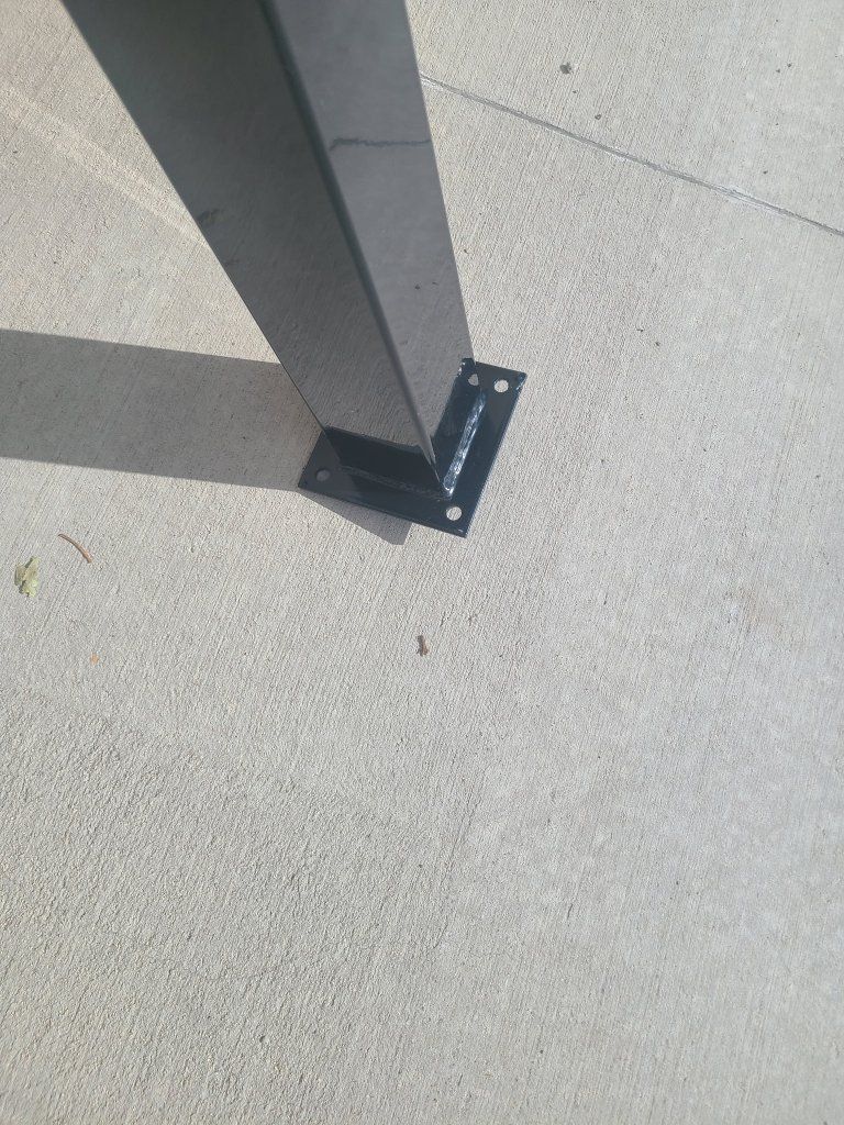 New 3"×3"×6' steel posts with mounting plate
