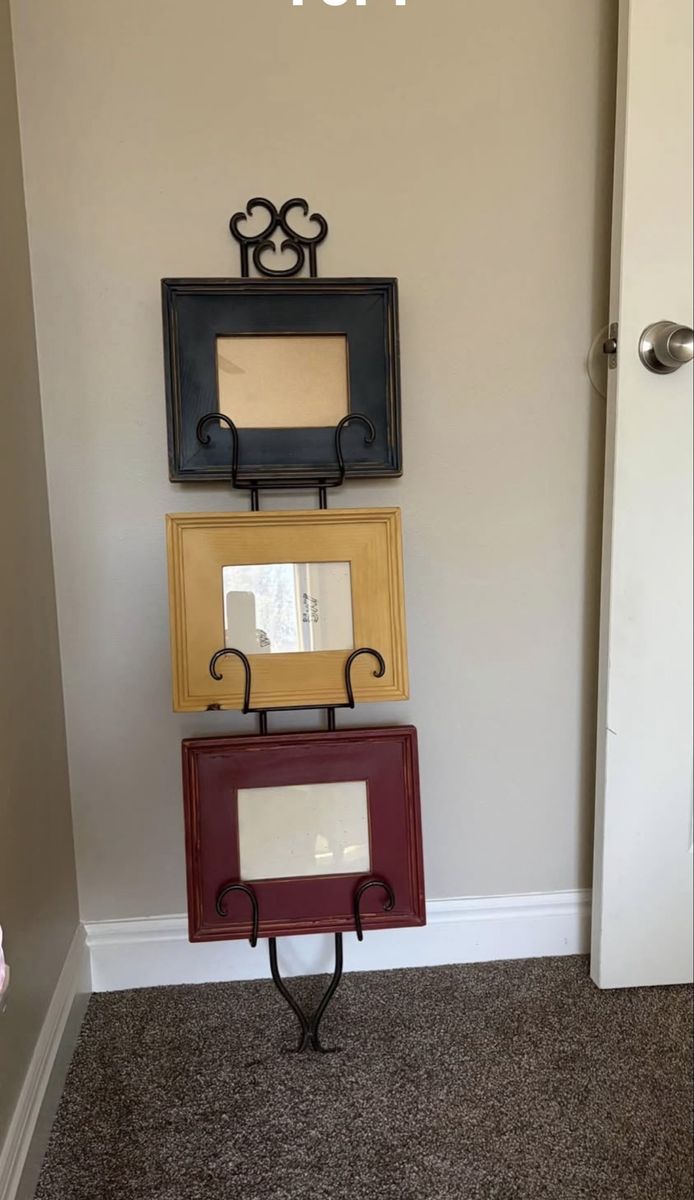 Decorative Rod Iron Wall Hanger with 3 Multi-Color Photo Frames (5x7)