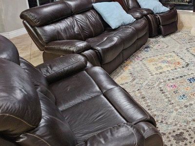 3 matching leather recliners with USB