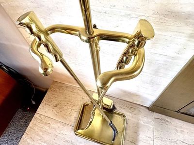 Fantastic Vintage Mid Century Modern 1960’s Solid Brass Chimney Fireplace Toolset tools irons MCM