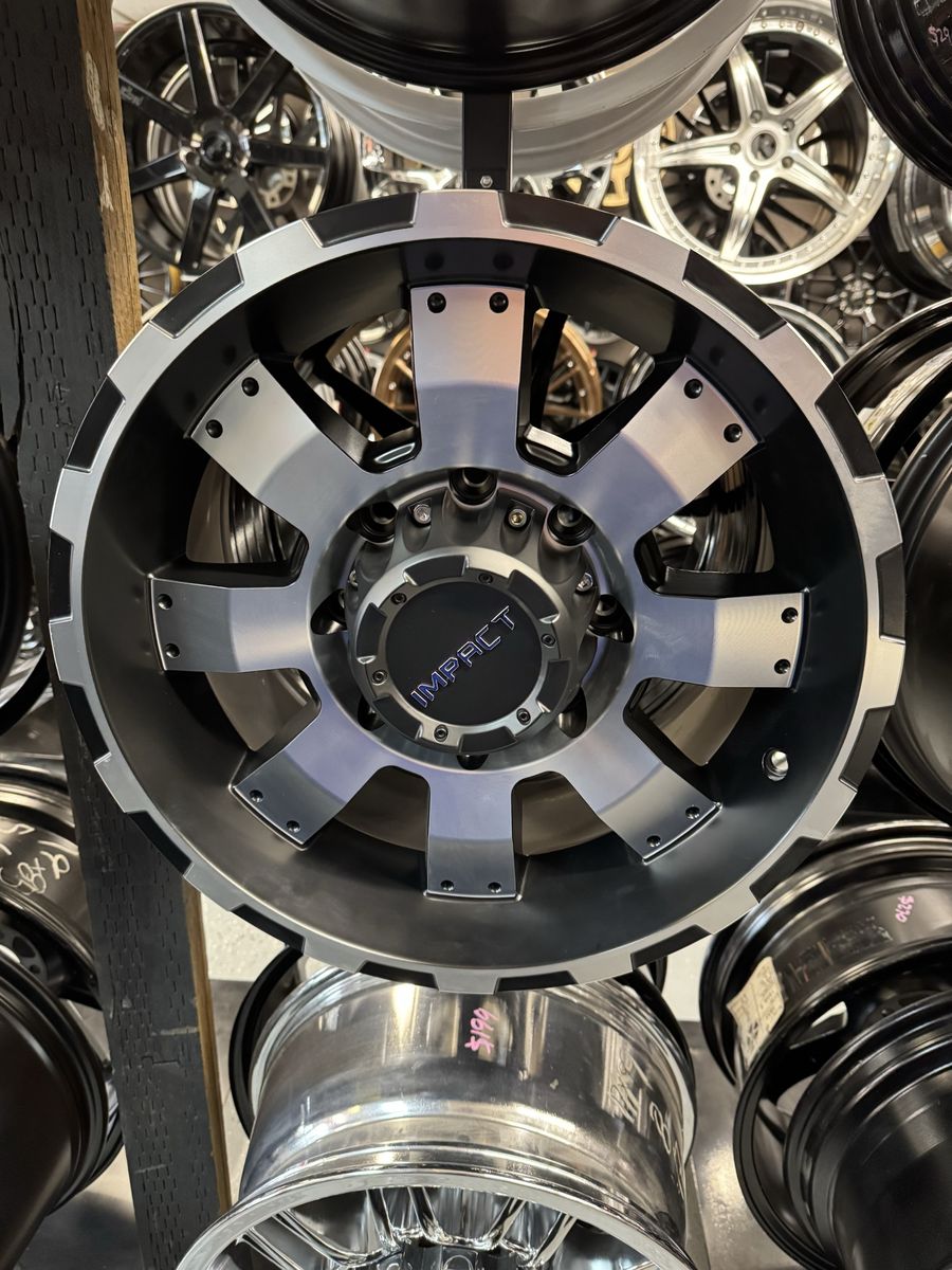 Impact 17x9" lug pattern 8x170 offset +18mm Satin Black Machined brand new set of 4 wheels.