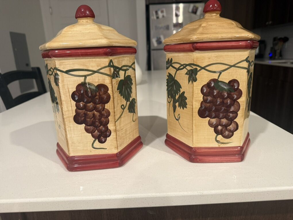 Grape And Vine Ceramic Containers With Lids