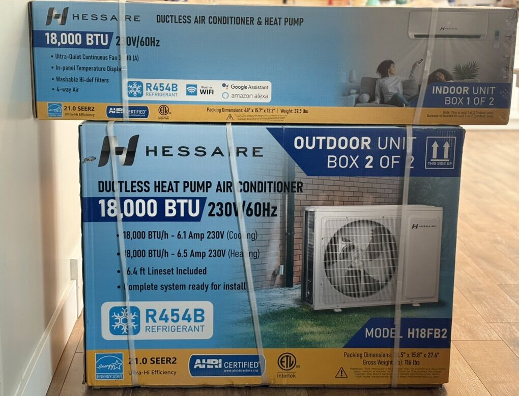 NEW Hessaire 21 SEER2 18,000 BTU WiFi 1.5-Ton Ductless Mini Split Air Conditioner