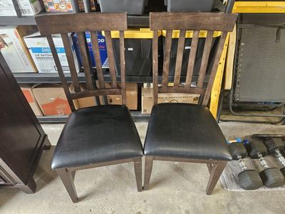 Pair of Wooden Chairs with Faux Leather Upholstered Seats - Minor Wear