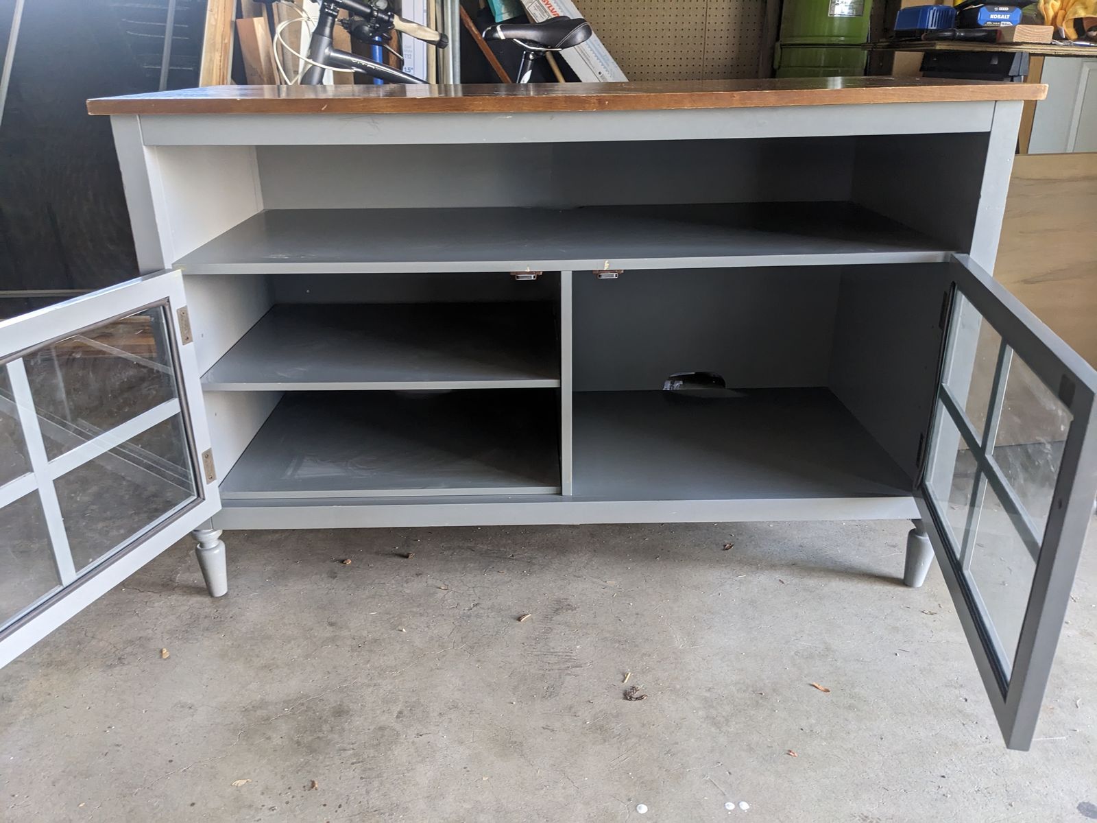 TV stand - gray with brown top