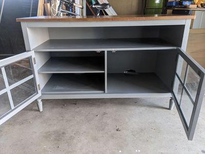 TV stand - gray with brown top