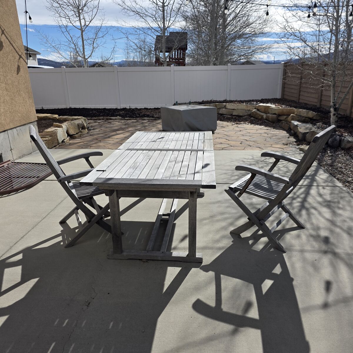 Teak Table and 4 Folding Chairs