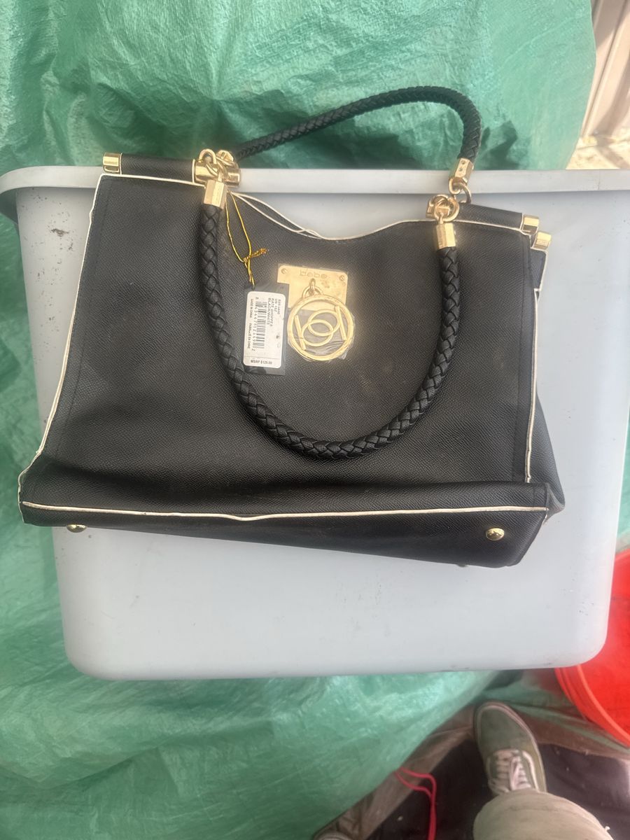 NWT Bebe Kate Shopper Black/White Tote Bag Purse Gold Hardware