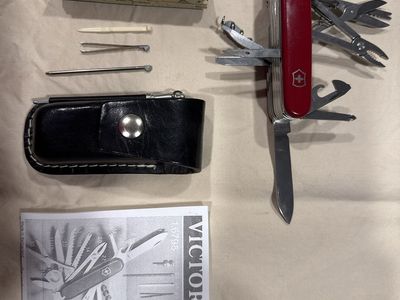 *VINTAGE* Victorinox SwissChamp Swiss Army Knife with Leather Sheath and Manuals *New*
