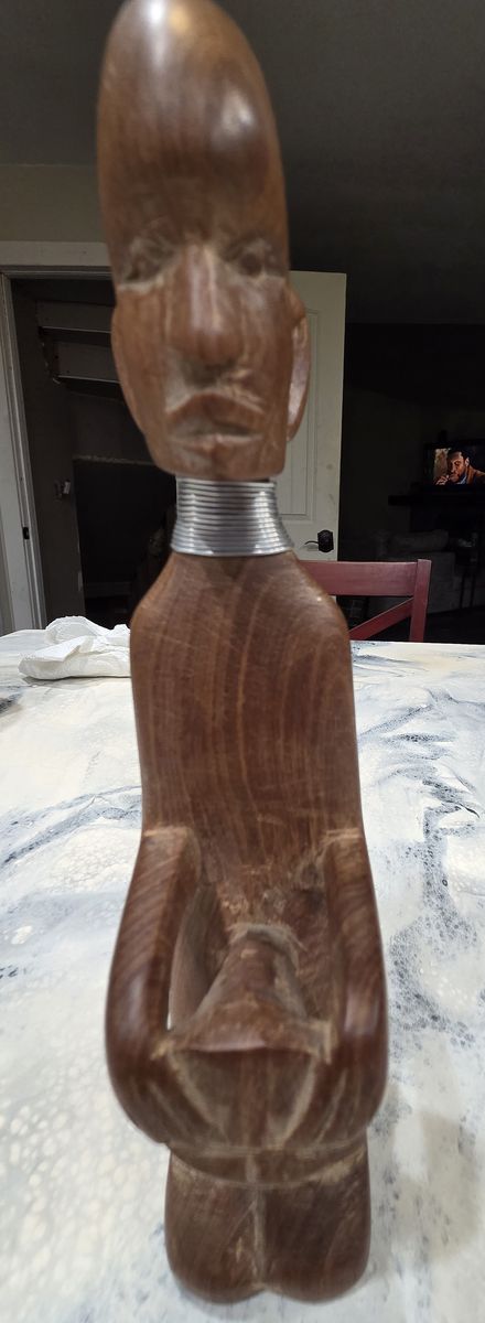 Vintage Hand-Carved African Tribal "Offering" Figure – Wooden Kneeling Woman