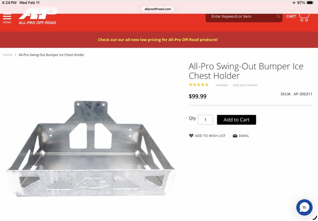 All Pro Swing Out Bumper Ice Chest Holder