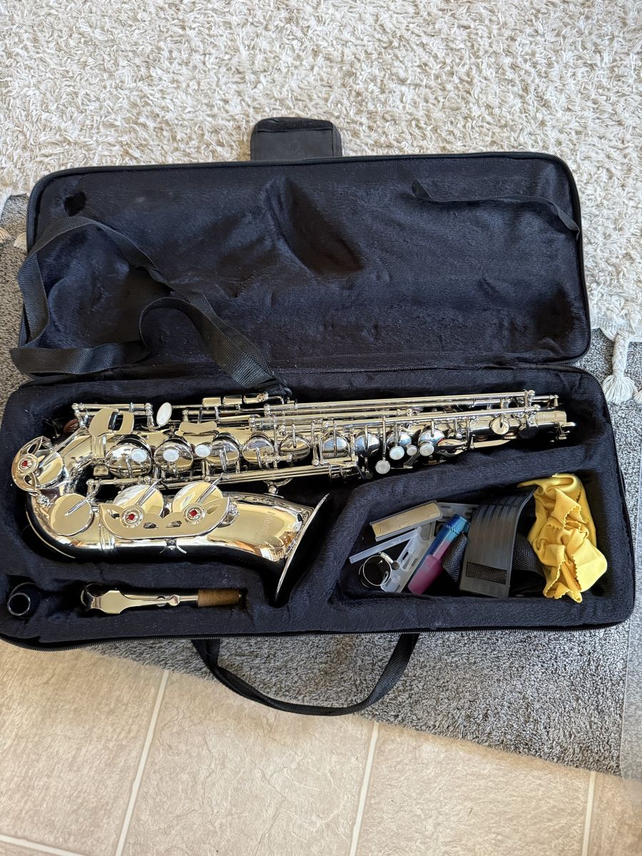Mendini Silver Alto Saxophone with Hard Case and Accessories