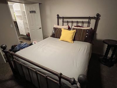 Bronze Metal Full Size Bed Frame, Mattress and Bedding